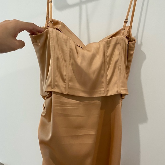 OhPolly A MINUTE PAST MIDNIGHT Cowl Neck Midi Dress In Beige - Picture 9 of 16